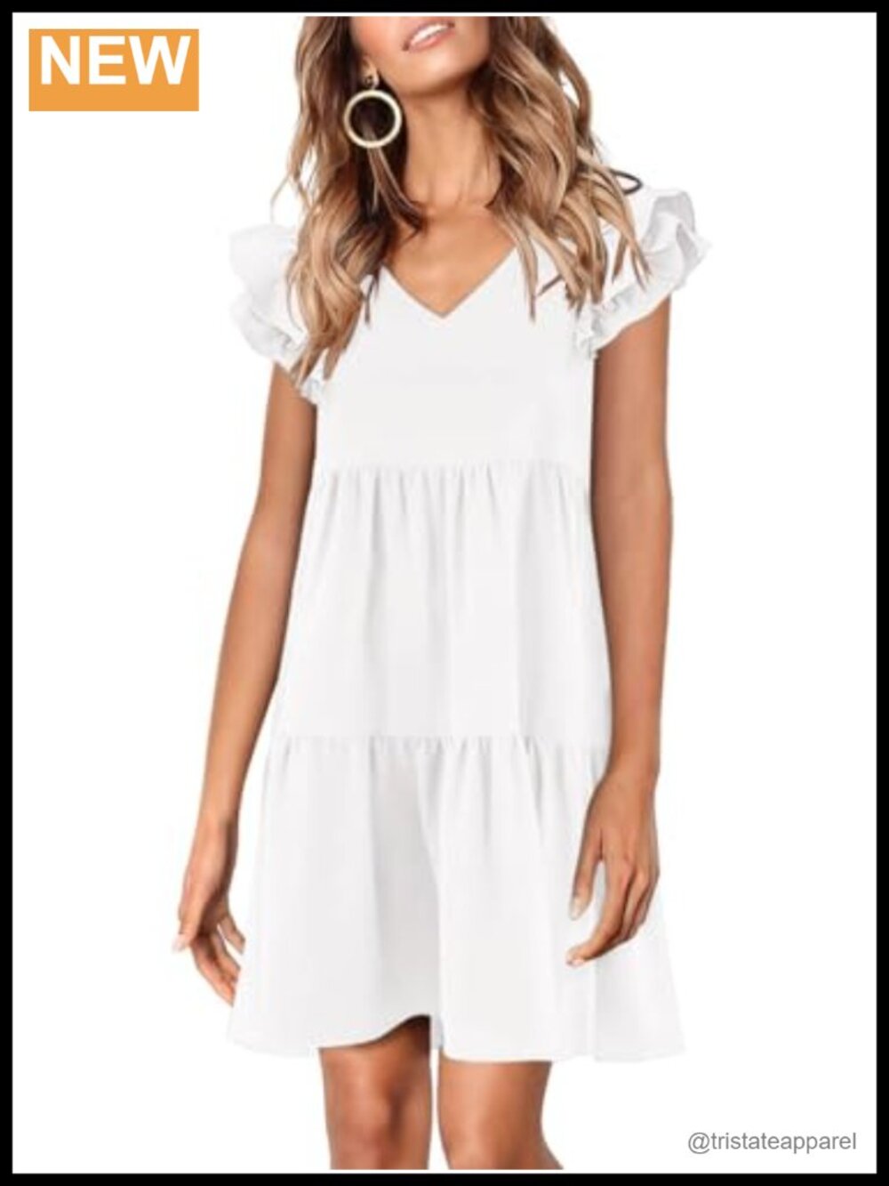Zwurew Summer Babydoll Dress Ruffle Cap Sleeve V-Neck Flowy Swing Mini